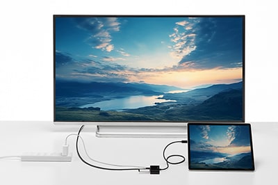 USB Type-CからHDMIに変換し映像出力できる、USB Aポート付き変換アダプタ