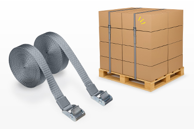 パレットからの積荷落下を防止する荷締めベルト