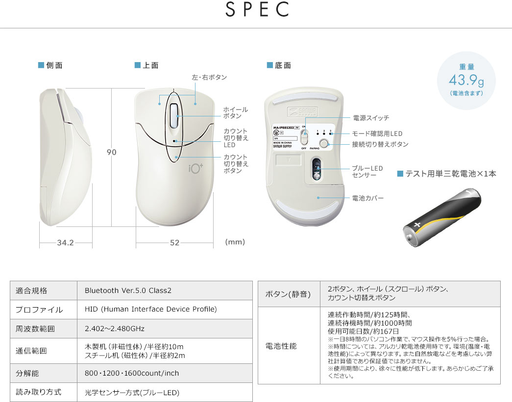 SPEC 重量43.9g