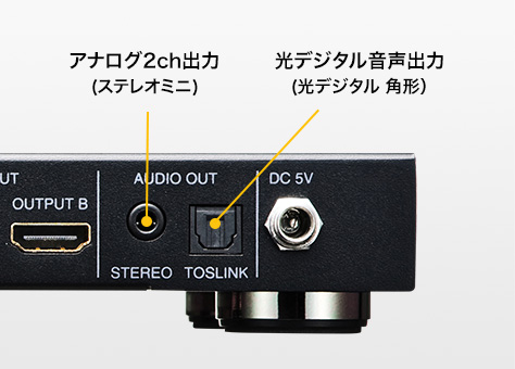 アナログ2ch出力（ステレオミニ）　光デジタル音声出力（光デジタル角型）